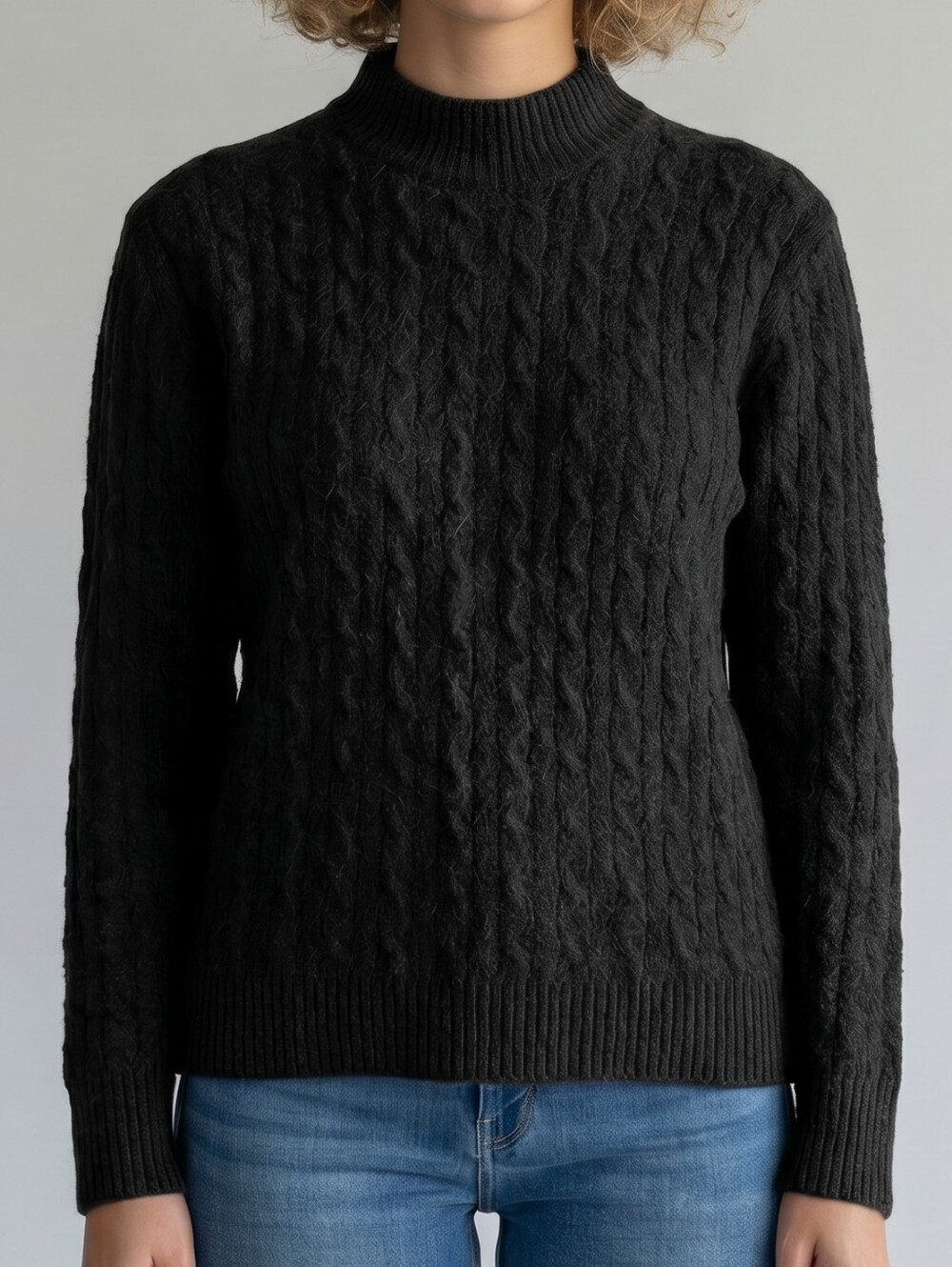 J. Crew Women's Cable Knit Turtleneck Sweater - Black EXTRA SOFT Wool- Blend S